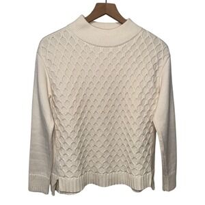 Talbots Cream Ivory Cable Knit Textured‎ Sweater Women Sz S Pullover Mock Neck